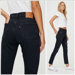 LEVI’S Premium Wedgie Distressed Raw Hem Black Jeans